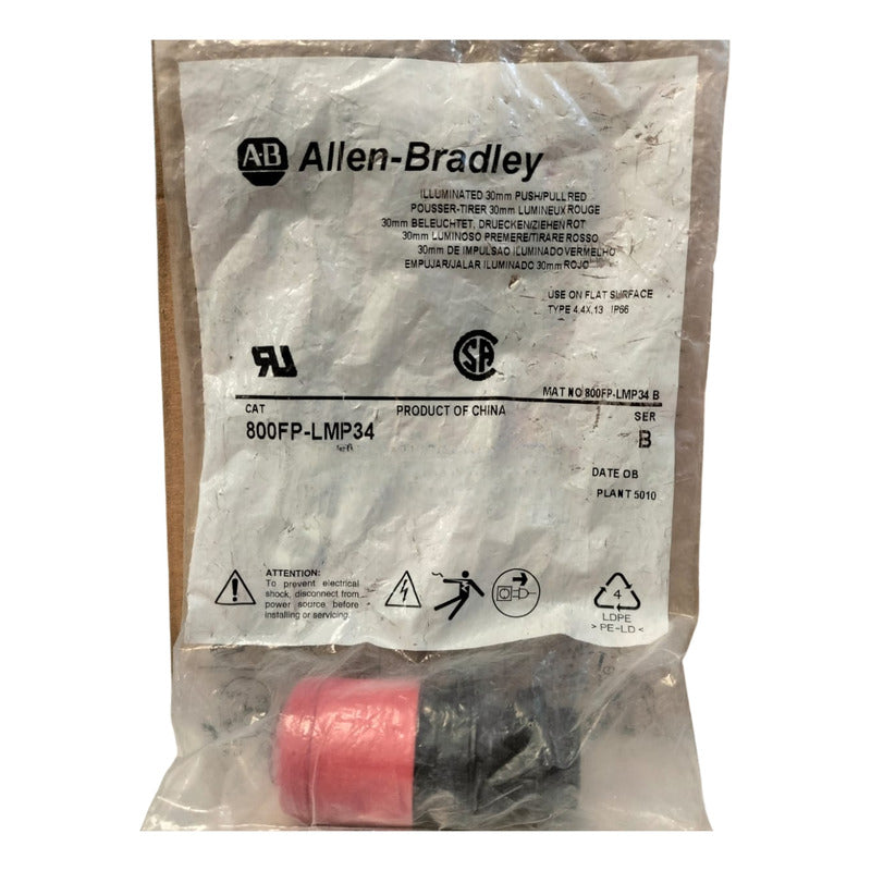 Allen-bradley 800fp-lmp34 Boton De Presion Y Tiron Rojo