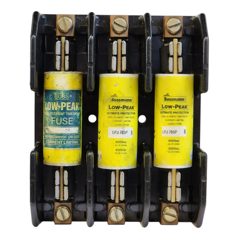 Base Bussmann J60100-3cor + 3 Fusibles Lpj-70sp 70a 600v