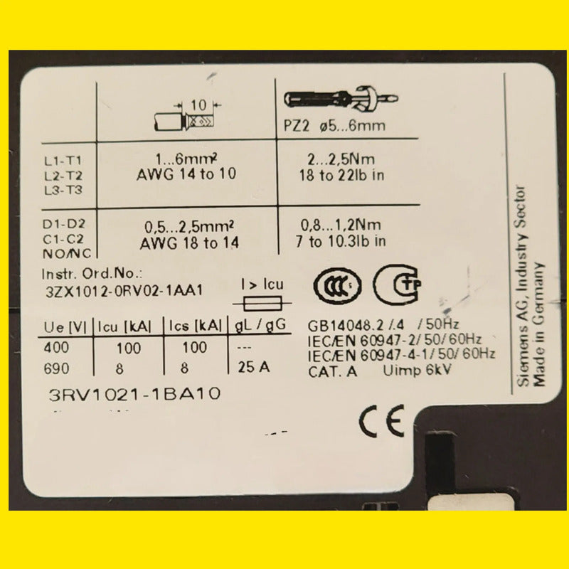 Siemens 3rv1021-1ka10 Arrancador Manual De Motor 50/60 Hz