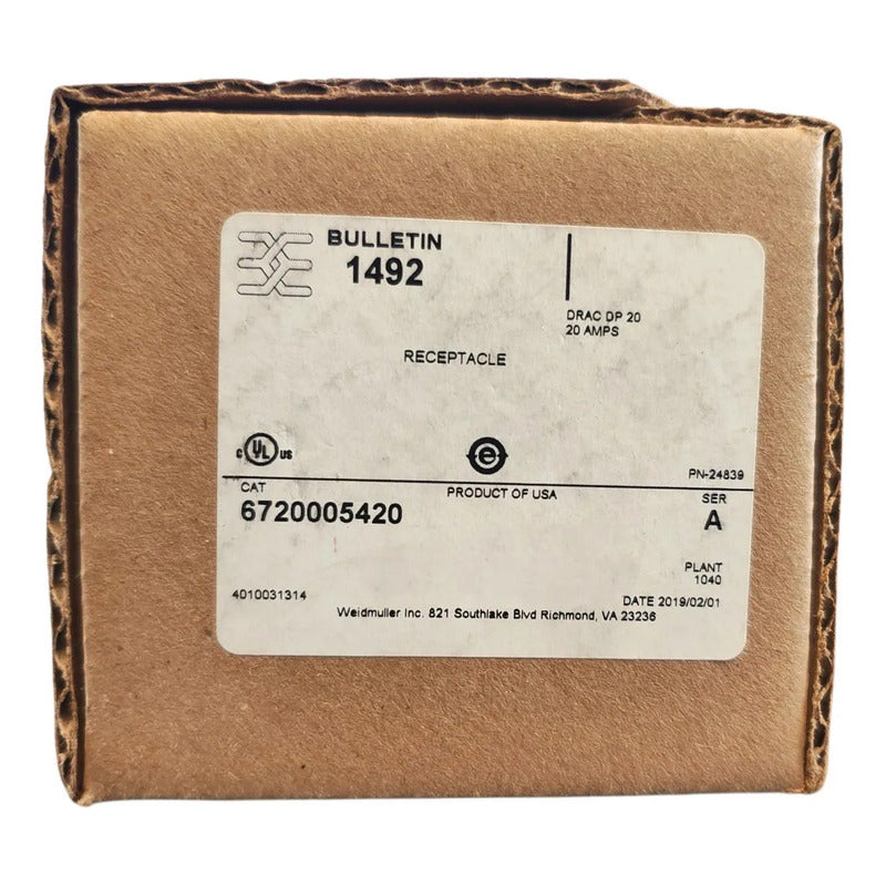 Weidmüller Drac Dp 20 6720005420 Tomacorriente Doble 20a Negro