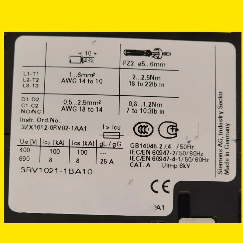 Siemens 3rv1021-1ba10 Interruptor Protector De Motor 50hz/60hz