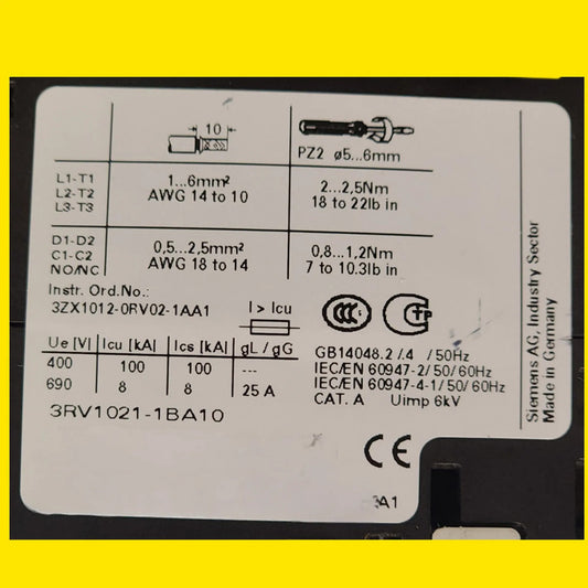 Siemens 3rv1021-1ba10 Interruptor Protector De Motor 50hz/60hz