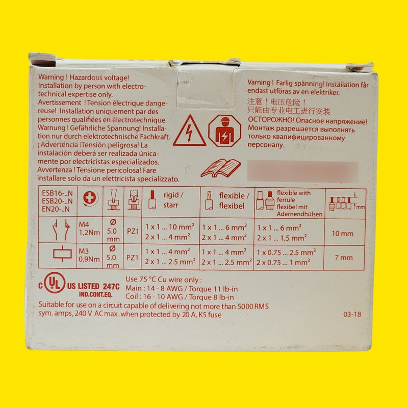 Abb Esb20-20n-01 Contactor 20a 2 Polos 24v Ac/dc