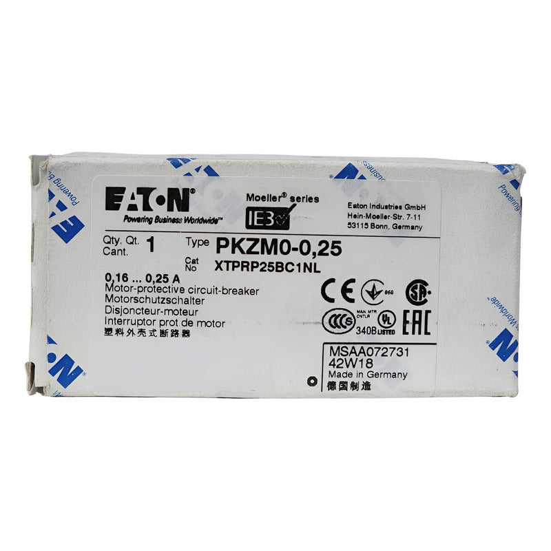 Eaton Pkzm0-0,25 Guardamotor 0.16-0.25a 3 Polos 690v 50/60 Hz