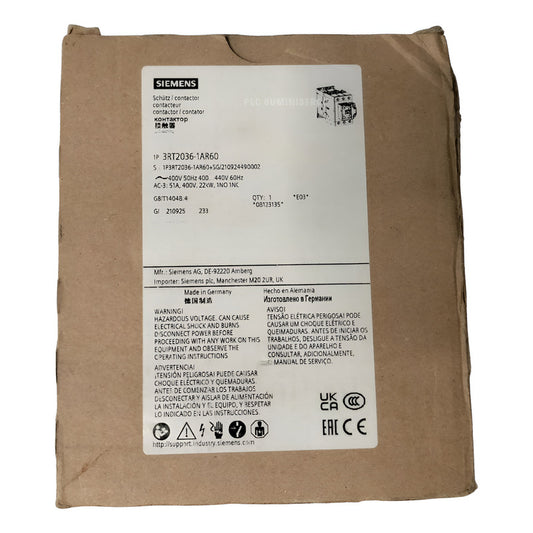 Siemens 3rt2036-1ar60 Contactor De Potencia, Ac-3 51 A, 22 K