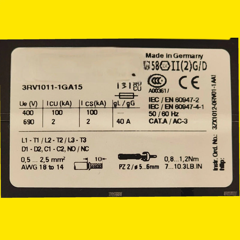 Siemens 3rv1011-1ga15 Contactor Guardamotor