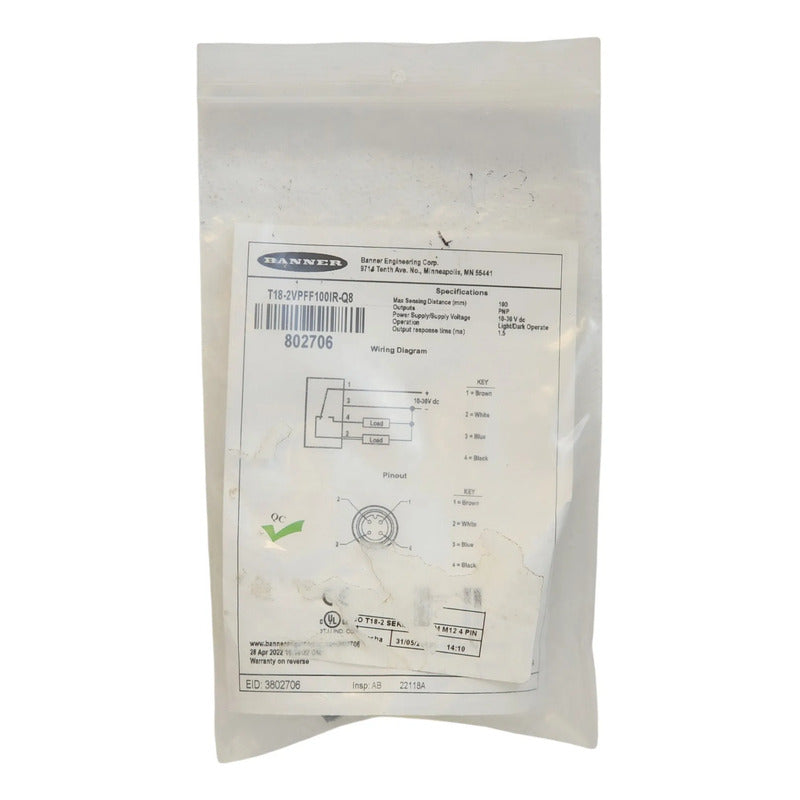 Banner Sensor T18-2vpff100ir-q8 802706