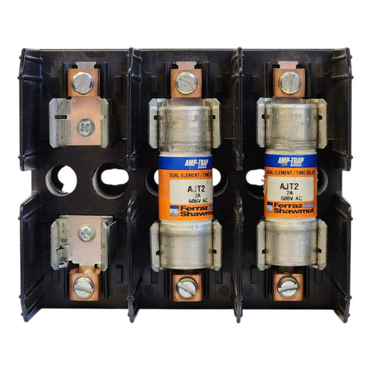 Portafusible J60030-2cor + 2 Fusibles Mersen Ajt2 2a 600v