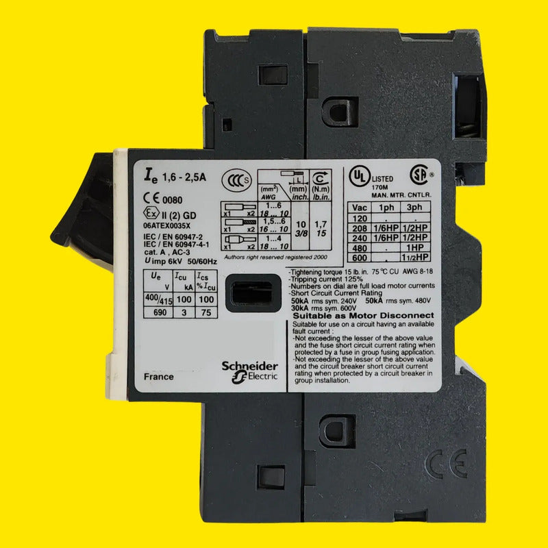 Guardamotor Telemecanique Gv2me07 1.6-2.5a 50 Hz-60hz
