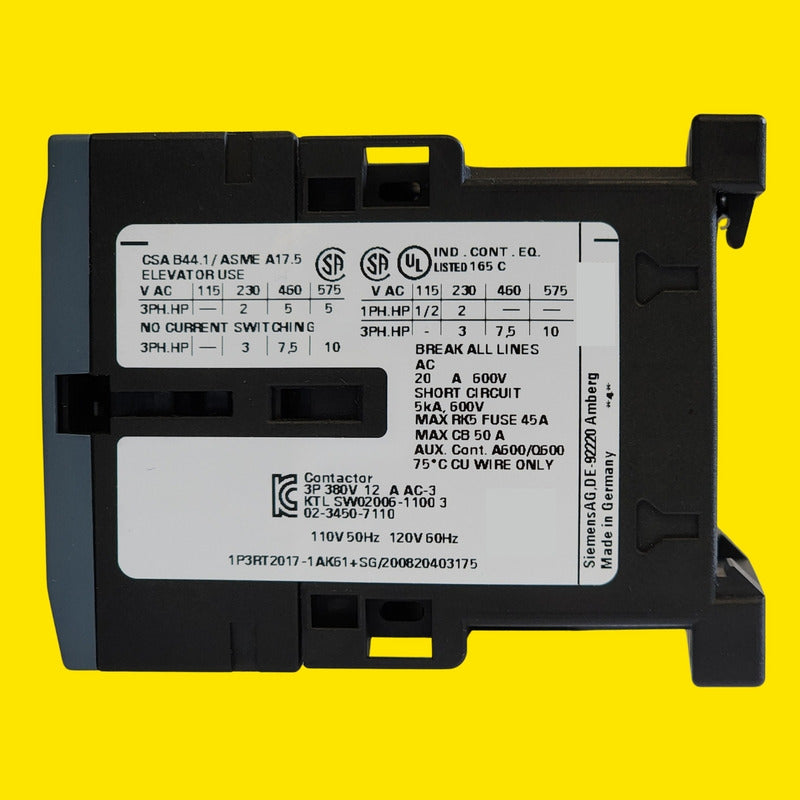 Contactor Siemens 3rt2017-1ak61  12a 5.5kw 110v/120v
