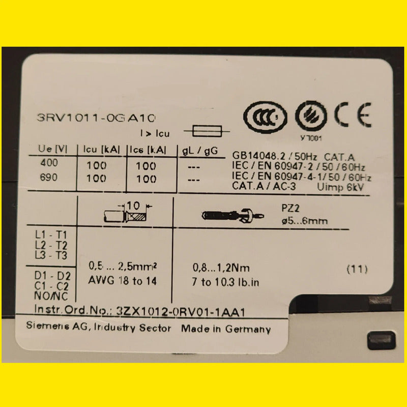 Siemens 3rv1011-0ga10 Guardamotor Termomagnético 50hz/60 Hz