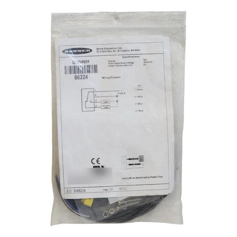 Banner 66224 Qs18vp6fp Sensor Fibra Optica Pnp Cable 2m