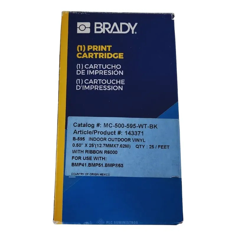 Brady 143371 Mc-500-595-wt-bk Negra Sobre Blanco Cartucho