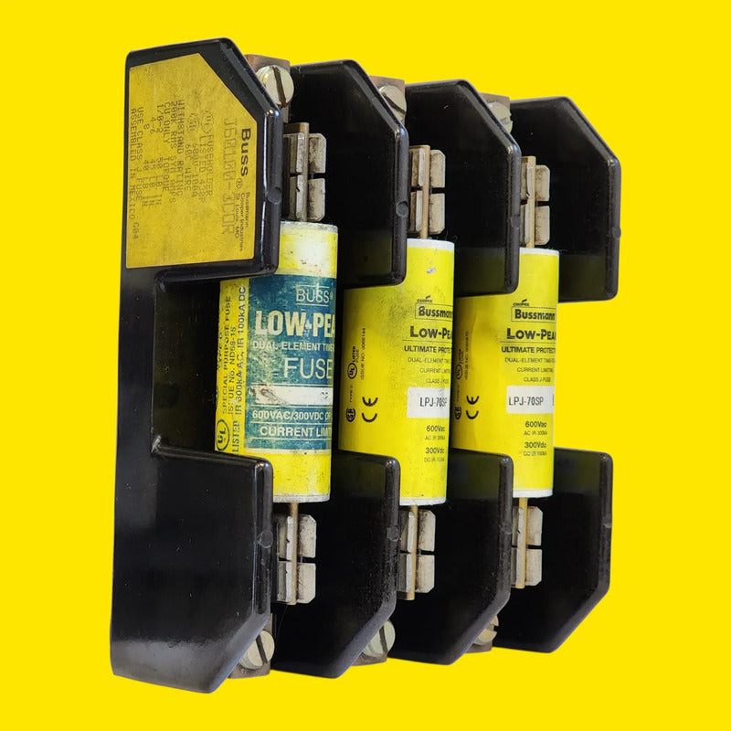 Base Bussmann J60100-3cor + 3 Fusibles Lpj-70sp 70a 600v