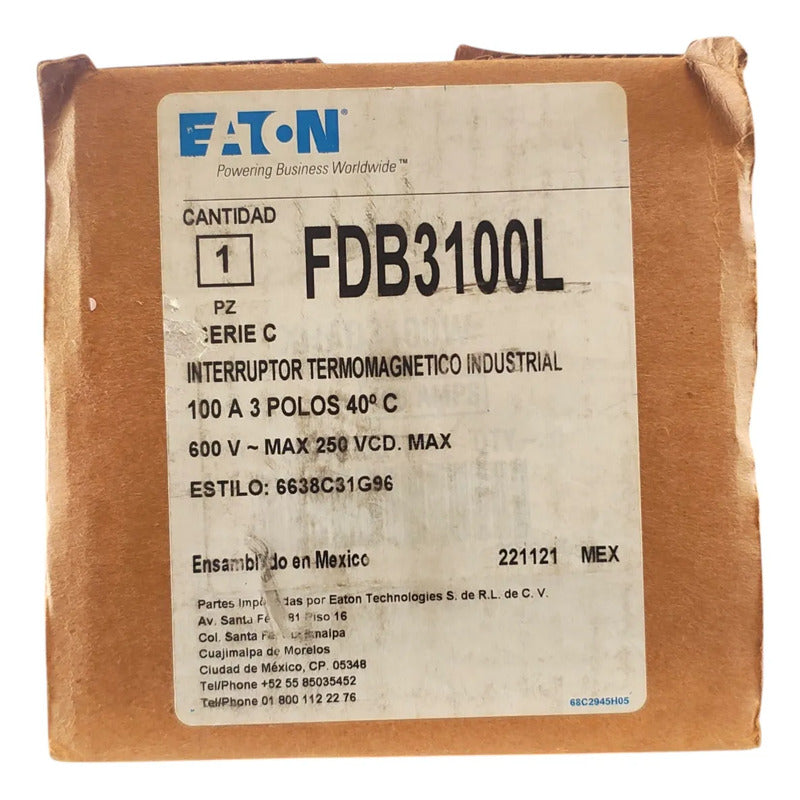 Eaton Fdb3100l Interruptor Termomagnetico 3p 100a 600v 50/60hz