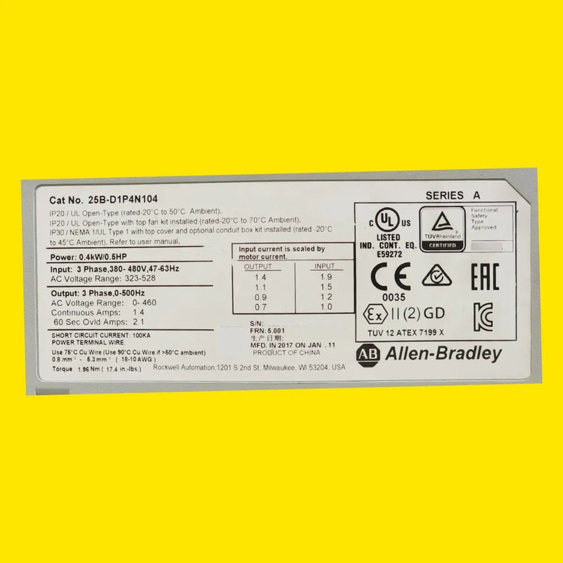Allen-bradley 25b-d1p4n104 Powerflex 525 Variador 0.5hp 480v