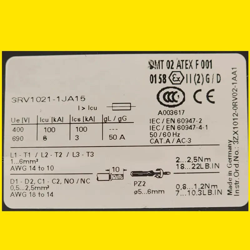 Siemens 3rv1021-1ja15 Interruptor Protector De Motor 50/60 Hz