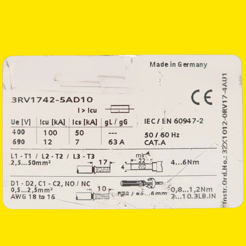 Siemens 3rv1472-5ad10 Interruptor Protector De Motor 50hz/60hz