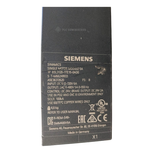 Siemens 6sl3120-1te15-0ad0 Módulo Motor Único
