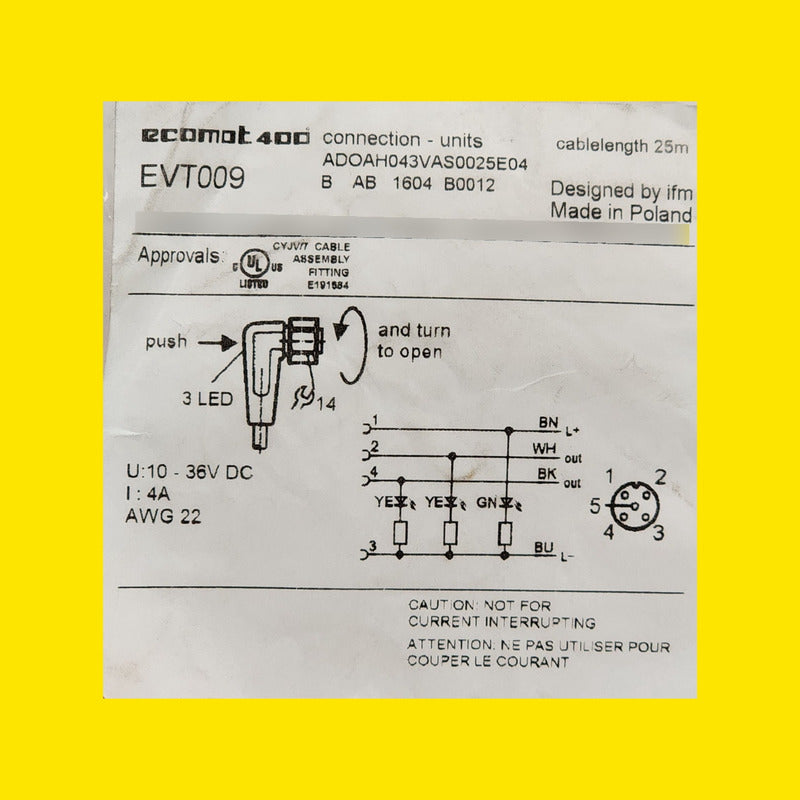 Cable De Conexión Ifm Evt009 M12 Adoah043vas0025e04