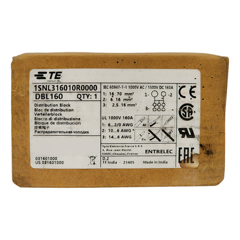 Entrelec 1snl316010r0000 Dbl 160 Distribution Block 160a