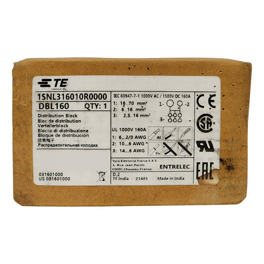 Entrelec 1snl316010r0000 Dbl 160 Distribution Block 160a