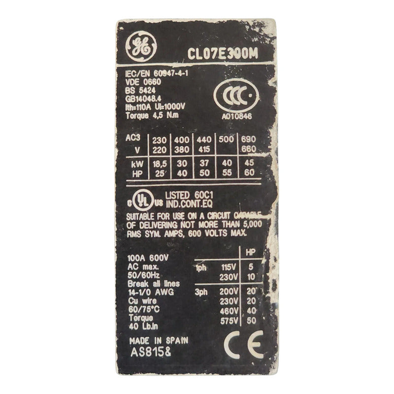 General Electric Cl07e300m Contactor 220-230v Plc