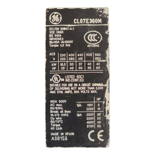 General Electric Cl07e300m Contactor 220-230v Plc