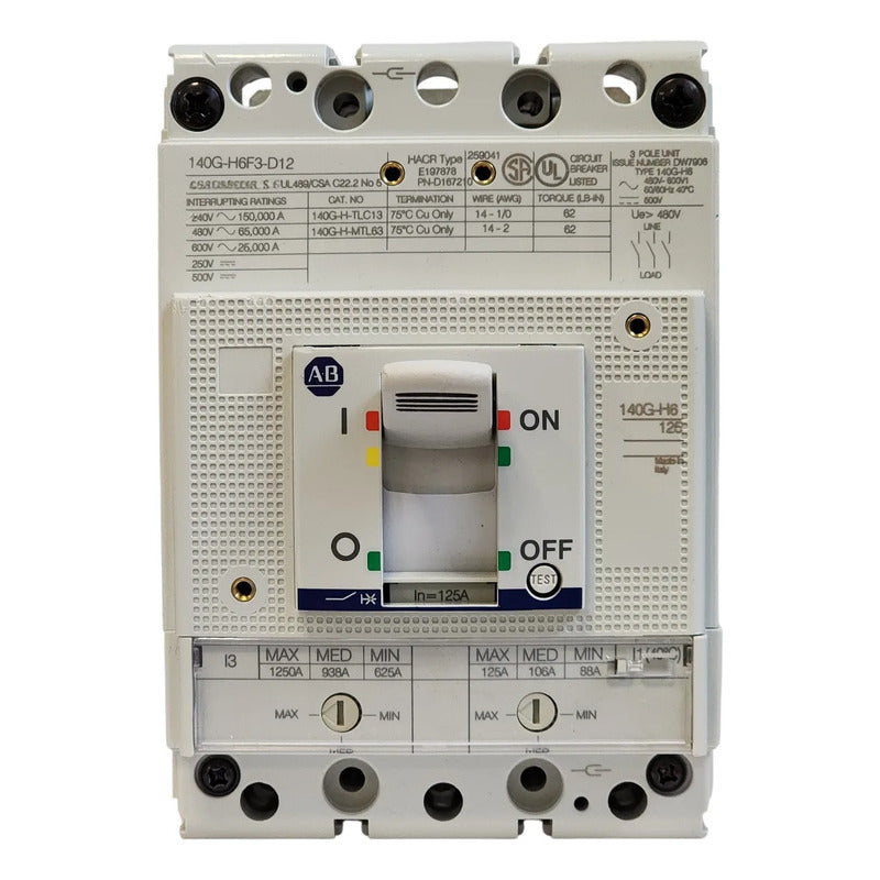 Allen Bradley 140g-h6f3-d12 Guardamotor 125a 690v 50/60 Hz