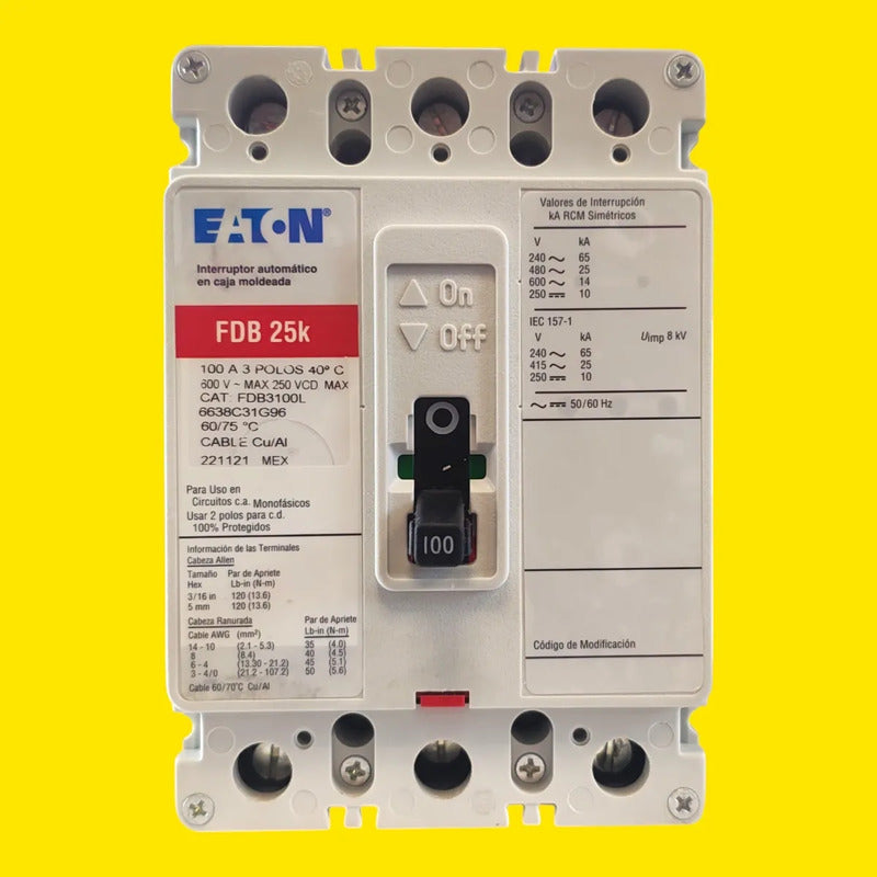 Eaton Fdb3100l Interruptor Termomagnetico 3p 100a 600v 50/60hz