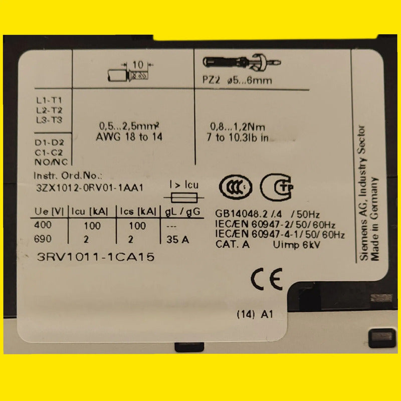 Siemens 3rv1011-1ca15 Guardamotor Sirius 50/60hz