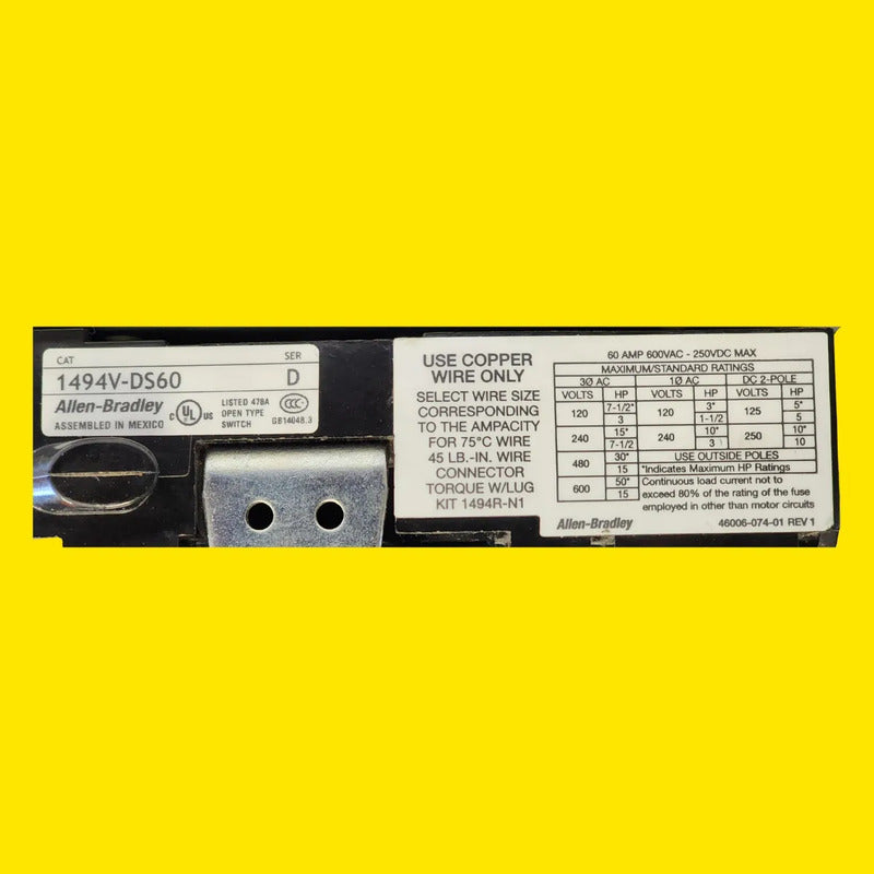 Allen-bradley 1494v-ds60 60a C/ Kit 1494v-fs60 Y 1495-n34