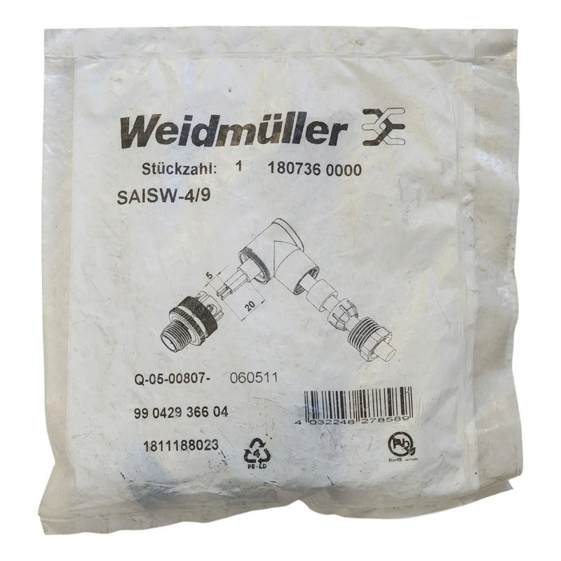 Weidmüller Saisw-4/9 1807360000 Conector M12 Macho 4 Pines Negro