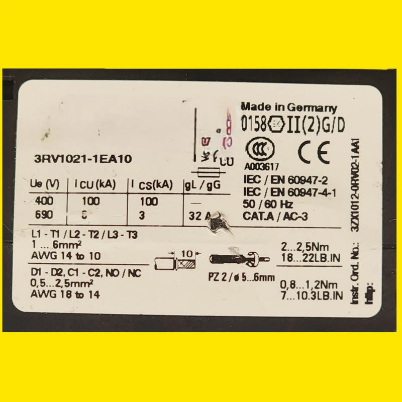 Siemens 3rv1021-1ea10 Guardamotor Termomagnético 4a