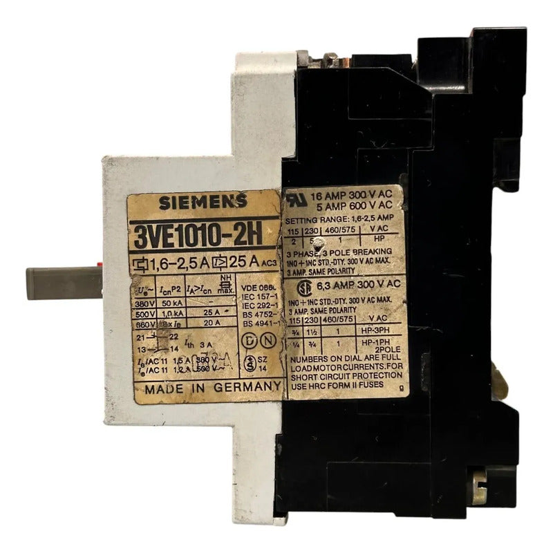 Siemens 3ve1011-0h Guardamotor Manual 50/60hz