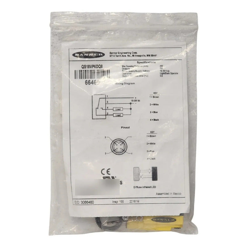 Banner 66460 Qs18vp6dq8 Sensor Fotoelectrico Difuso M12