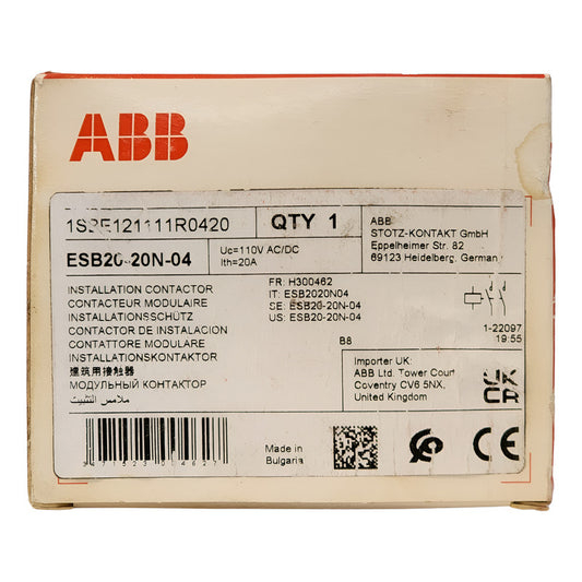 Abb Esb20-20n-04 Relé Contactor 20a 2 Polos 110 V Ac/dc