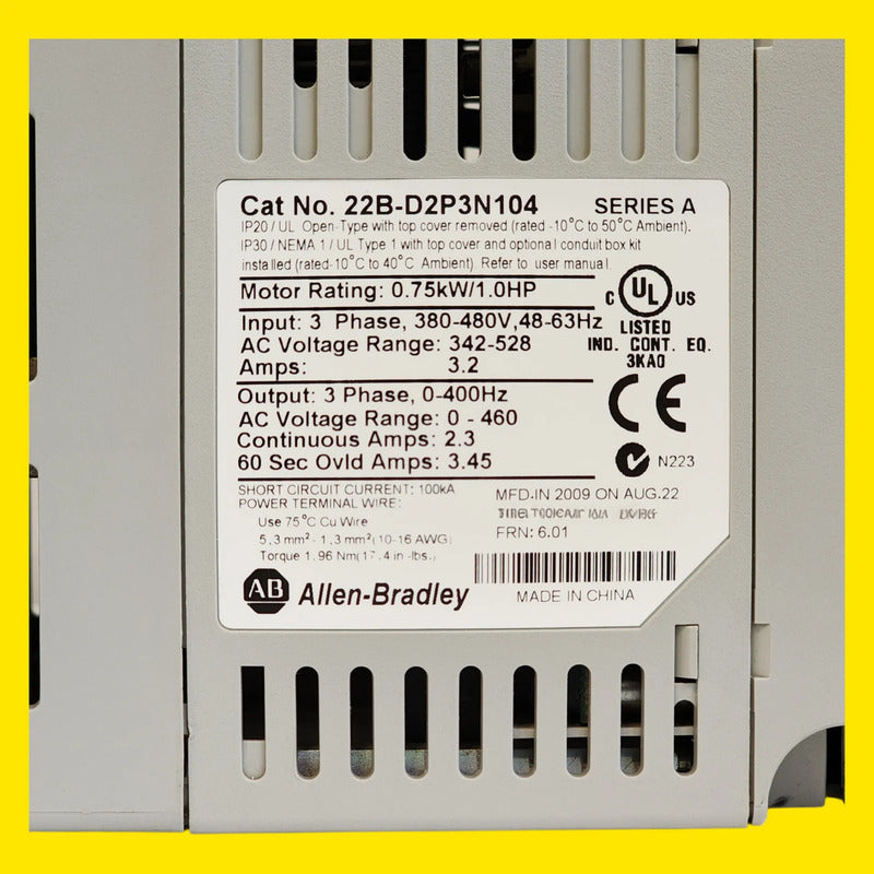 Allen-bradley 22b-d2p3n104 Powerflex 40 0.75kw 1.0hp