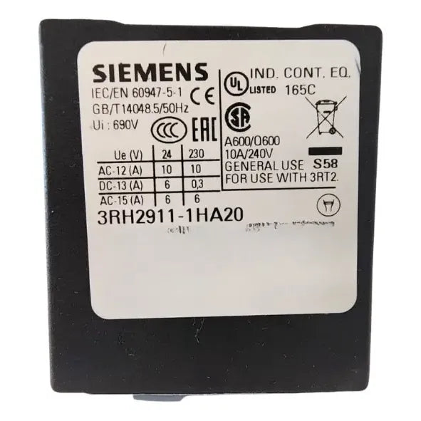 Siemens 3rh2911-1ha20 Bloque De Contactos Auxiliares
