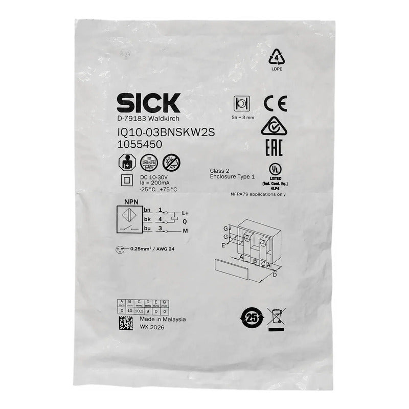 Sick Iq10-03bnskw2s 1055450 Sensor Inductivo Npn 3mm