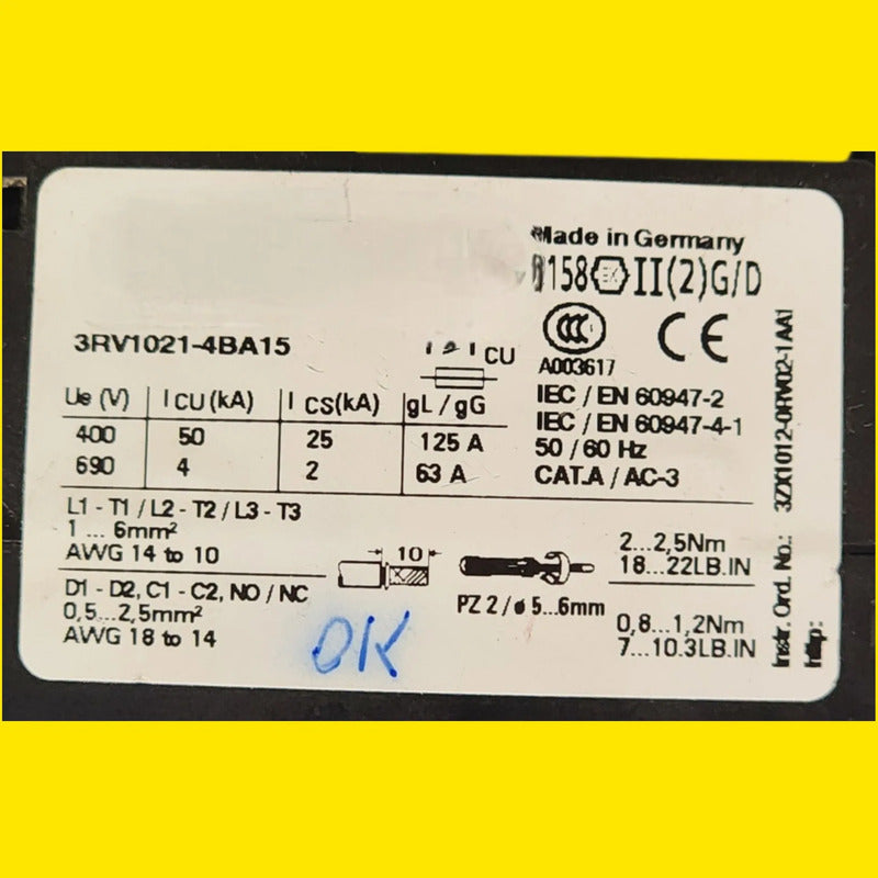 Siemens 3rv1021-4ba15 Interruptor Protector De Motor 50hz/60hz
