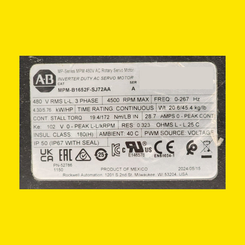 Allen-bradley Mpm-b1652f-sj72aa Servomotor Alta Precisión