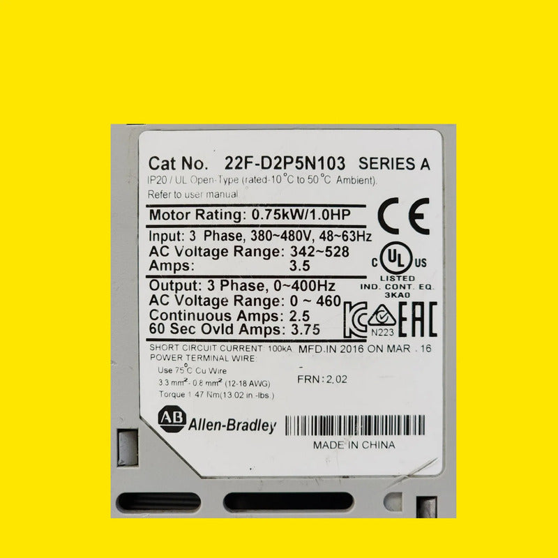 Allen-bradley 22f-d2p5n103 Powerflex 4m 0.75kw 1.0hp