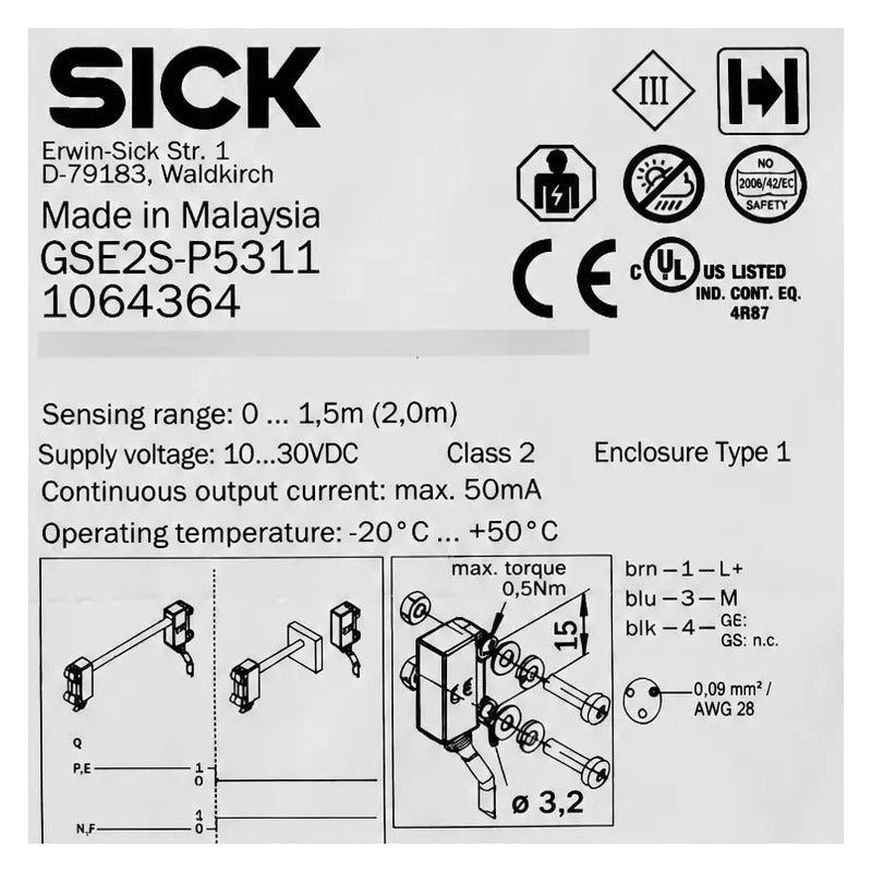 Sick Gse2s-p5311 1064364 Sensor Fotoeléctrico Pnp 2m