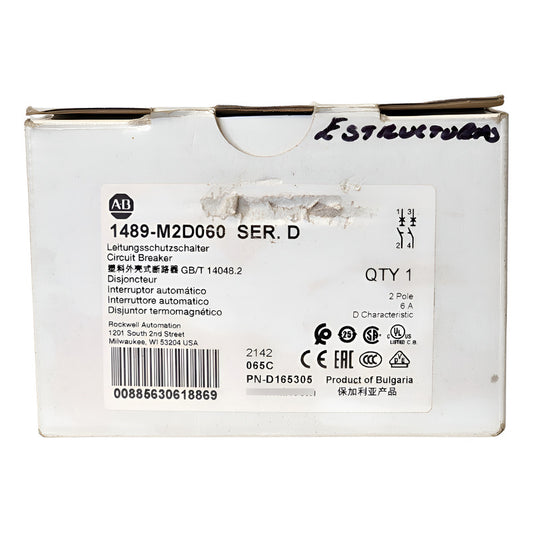 Allen-bradley 1489-m2d060 Mcb 6 A 2p Curva D 480y/277 V Ac