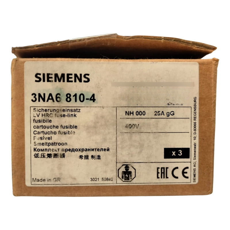 Siemens 3na6 810-4 Cartucho De Fusible