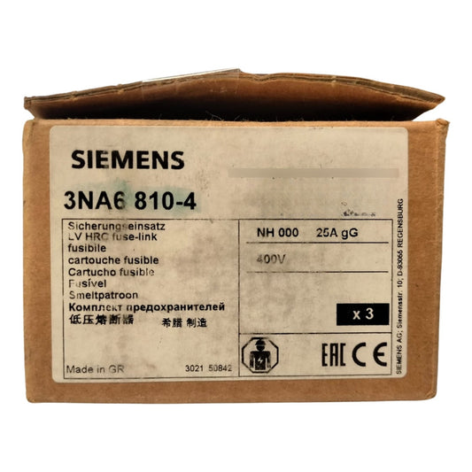 Siemens 3na6 810-4 Cartucho De Fusible