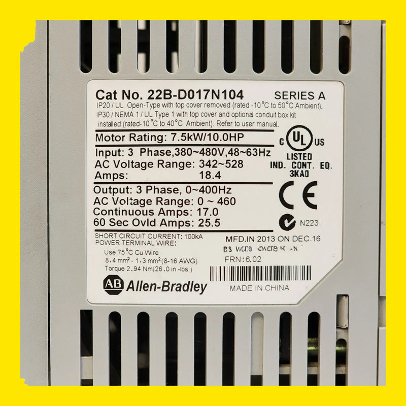 Allen-bradley 22b-d017n104 Powerflex 40 7.5kw 10hp
