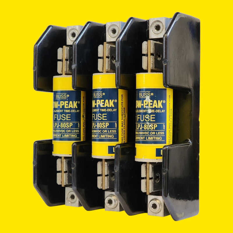 Base Bussmann J60100-3cor + 3 Fusibles Lpj-80sp 80a 600v