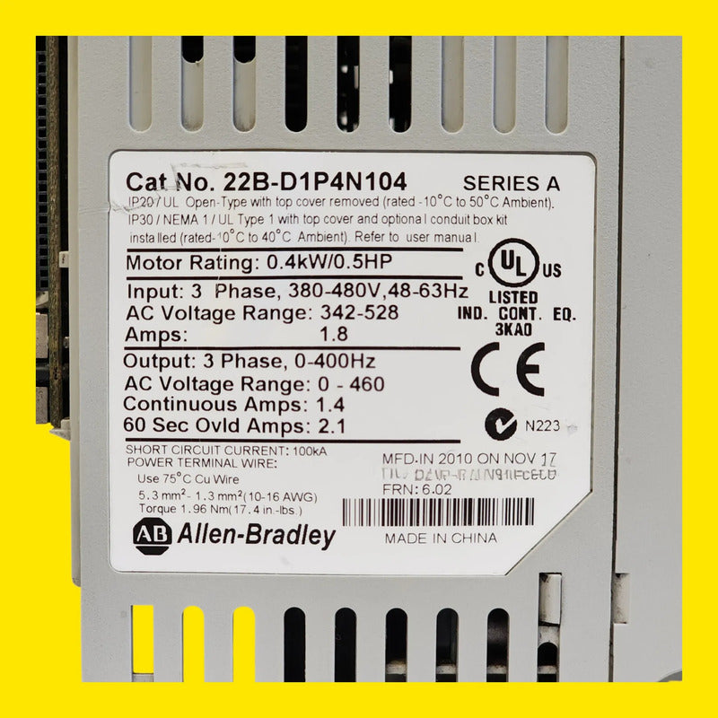 Allen-bradley 22b-d1p4n104 Power Flex 40
